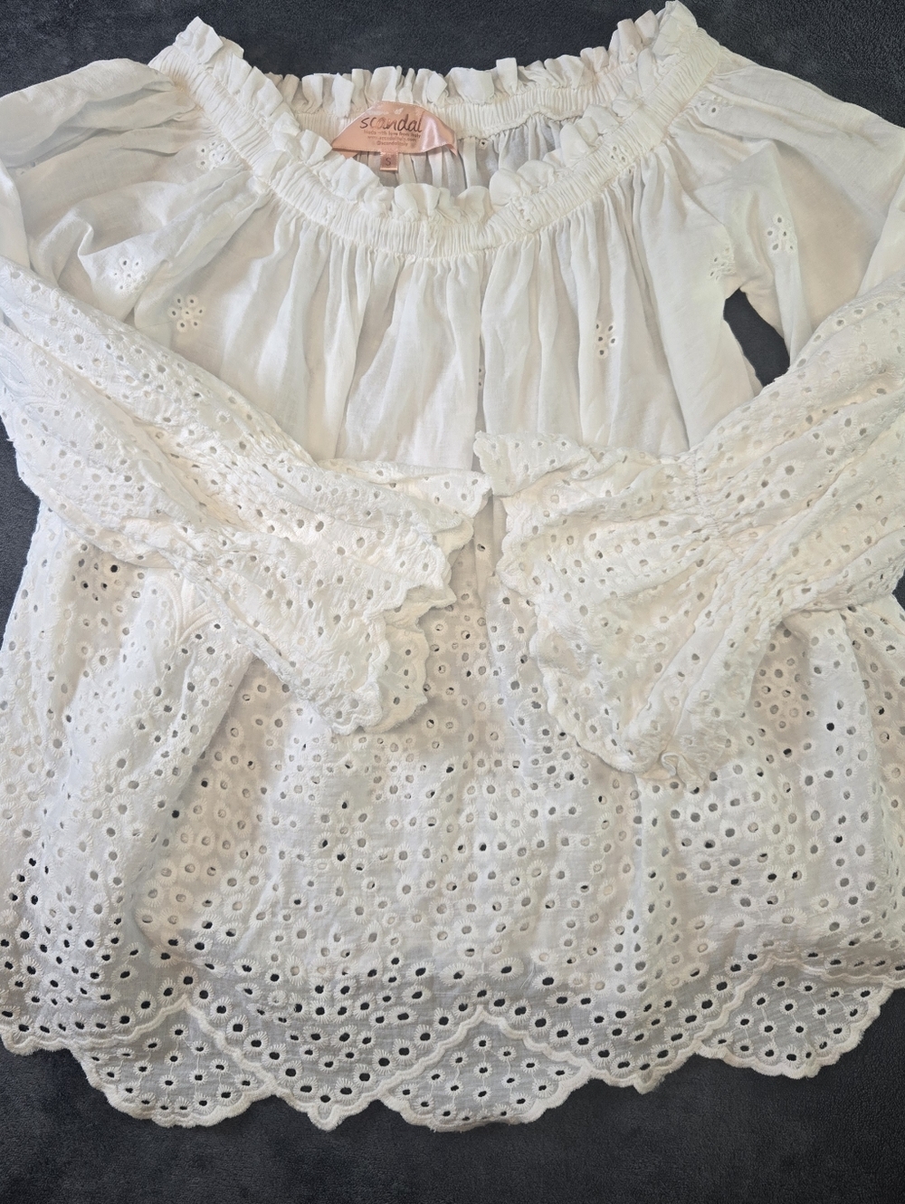Scandal Italy White Eyelet Buttercup Small Blouse Cotton Scalloped Hem MSRP $163